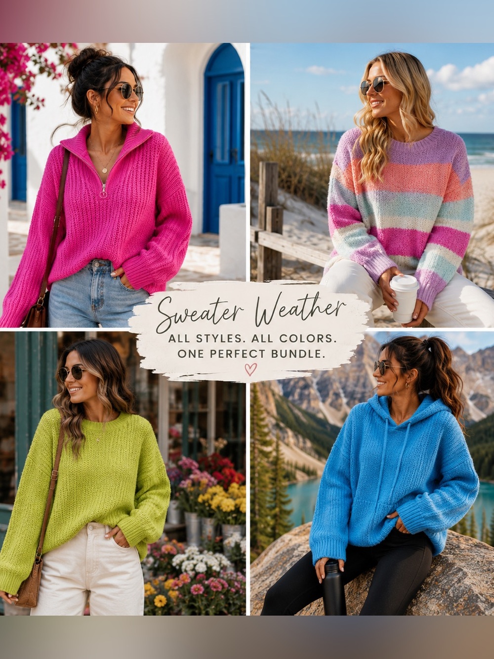 Cozycore Normcore cottagecore Women’s 4pc sweater bundle mixed styles colors